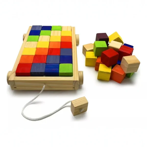 Carrito de arrastre de madera con cubos