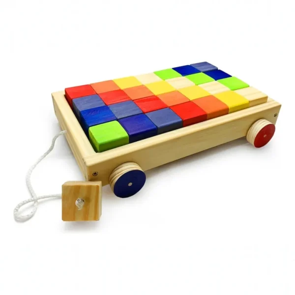 Carrito de arrastre de madera con cubos