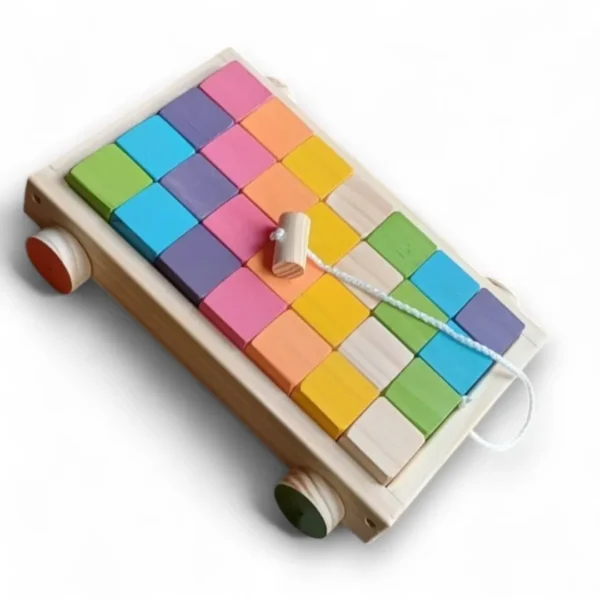 Carrito de arrastre de madera con cubos