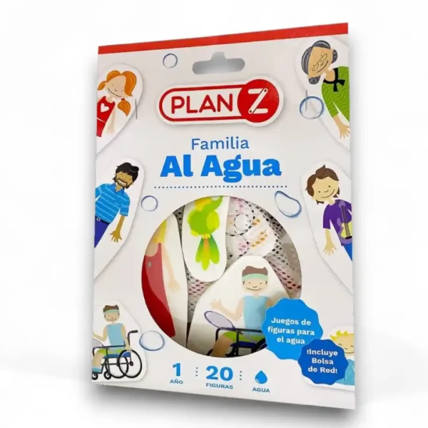 Familia al agua en bolsa de red para el baño