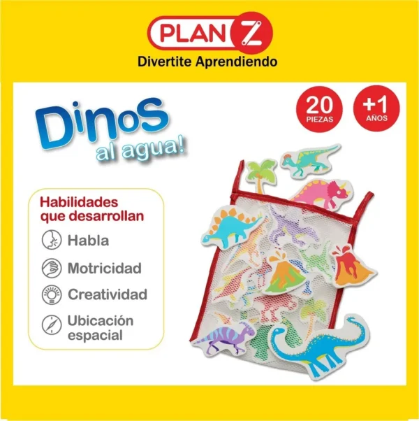 Dinosaurios al agua en bolsa de red