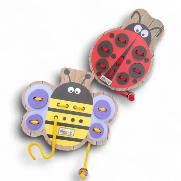 Abeja de madera con cordones